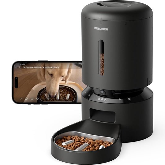 PETLIBRO Automatic Cat Feeder, 5G WiFi Automatic Dog Food Dispenser with Freshness Preservation, 5L Timed Pet Feeder with Low Food Sensor, Up to 10 Meals Per Day, Granary Black