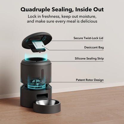 PETLIBRO Automatic Cat Feeder, 5G WiFi Automatic Dog Food Dispenser with Freshness Preservation, 5L Timed Pet Feeder with Low Food Sensor, Up to 10 Meals Per Day, Granary Black
