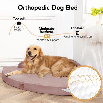 MEKIY Large Dog Bed - XL Orthopedic Egg-Crate Memory Foam Dog Beds with Removable Washable Cover, Waterproof Pet Beds with Non-Slip Bottom, Grey
