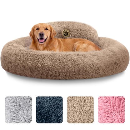 PetJett Calming Medium Dog Bed - 30'' Round Dog Beds - Washable Dog Bed - Anti-Slip Super Soft Fluffy Plush Donut Bed, Anti-Anxiety Premium Comfort Pet Bed, Fits Dogs up to 45 lbs - Beige
