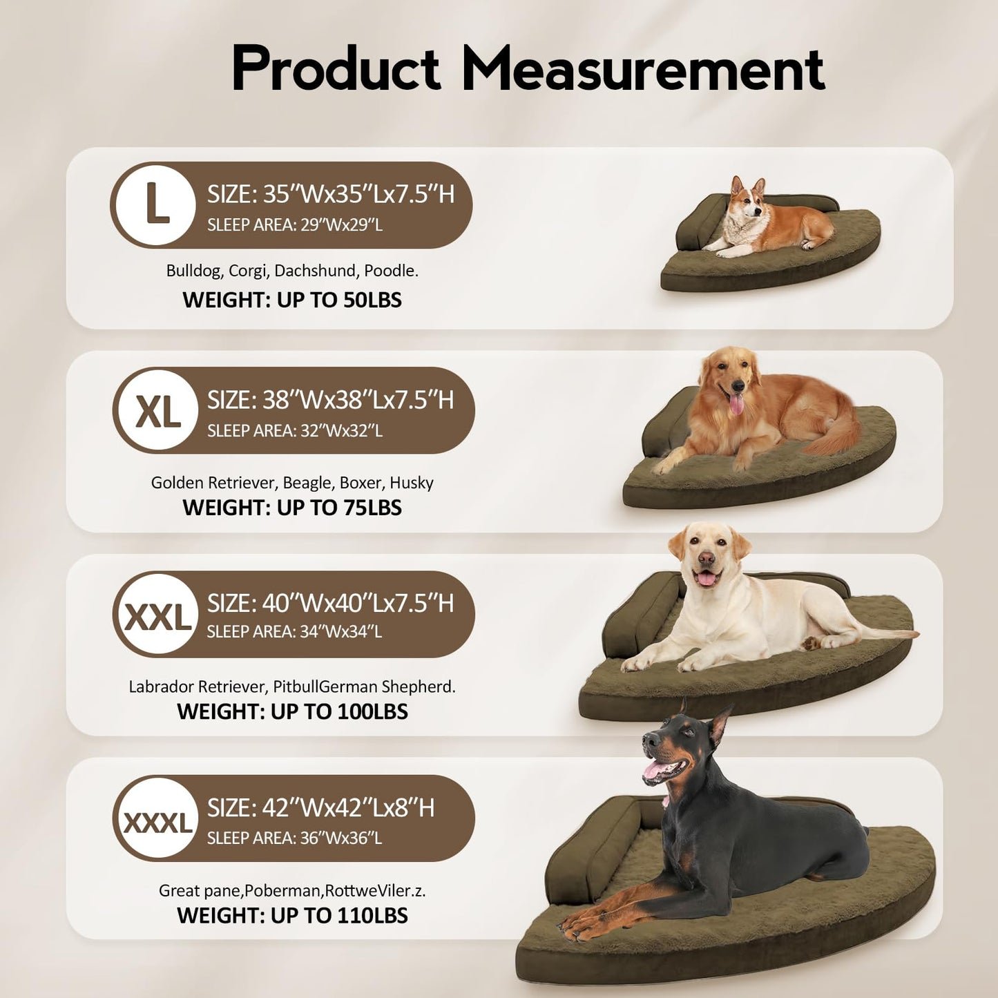 MEKIY Large Dog Bed - XL Orthopedic Egg-Crate Memory Foam Dog Beds with Removable Washable Cover, Waterproof Pet Beds with Non-Slip Bottom, Grey