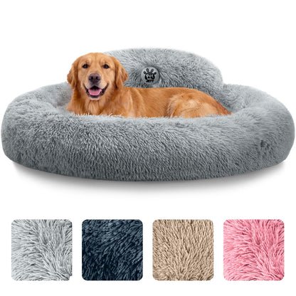 PetJett Calming Medium Dog Bed - 30'' Round Dog Beds - Washable Dog Bed - Anti-Slip Super Soft Fluffy Plush Donut Bed, Anti-Anxiety Premium Comfort Pet Bed, Fits Dogs up to 45 lbs - Beige