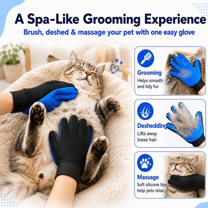NVNAN Pet Hair Removal Glove for Dogs & Cats, 2-in-1 Deshedding Brush & Massage Mitt - Grooming Gloves for Shedding Control, Bathing and Washing, Safe for Short/Long Hair Pets 2-Pack (Blue)