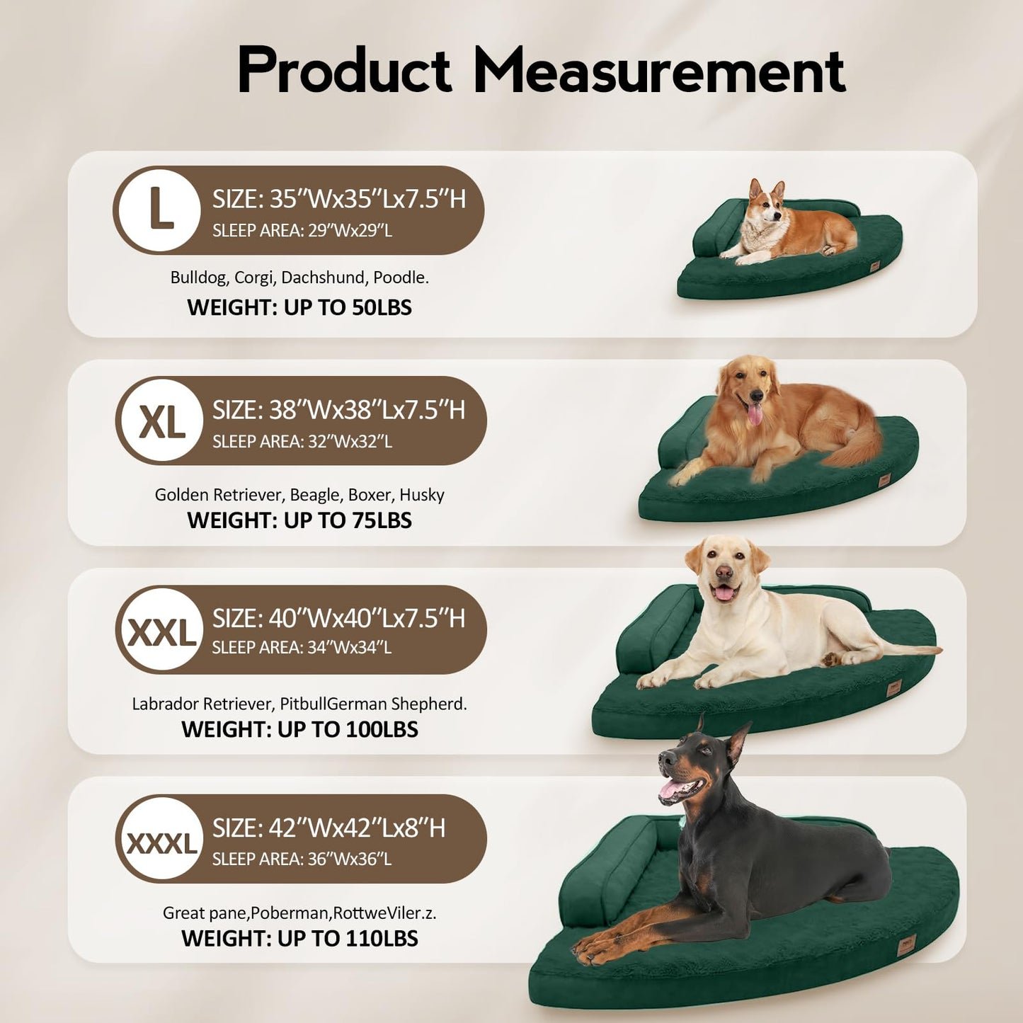 MEKIY Large Dog Bed - XL Orthopedic Egg-Crate Memory Foam Dog Beds with Removable Washable Cover, Waterproof Pet Beds with Non-Slip Bottom, Grey
