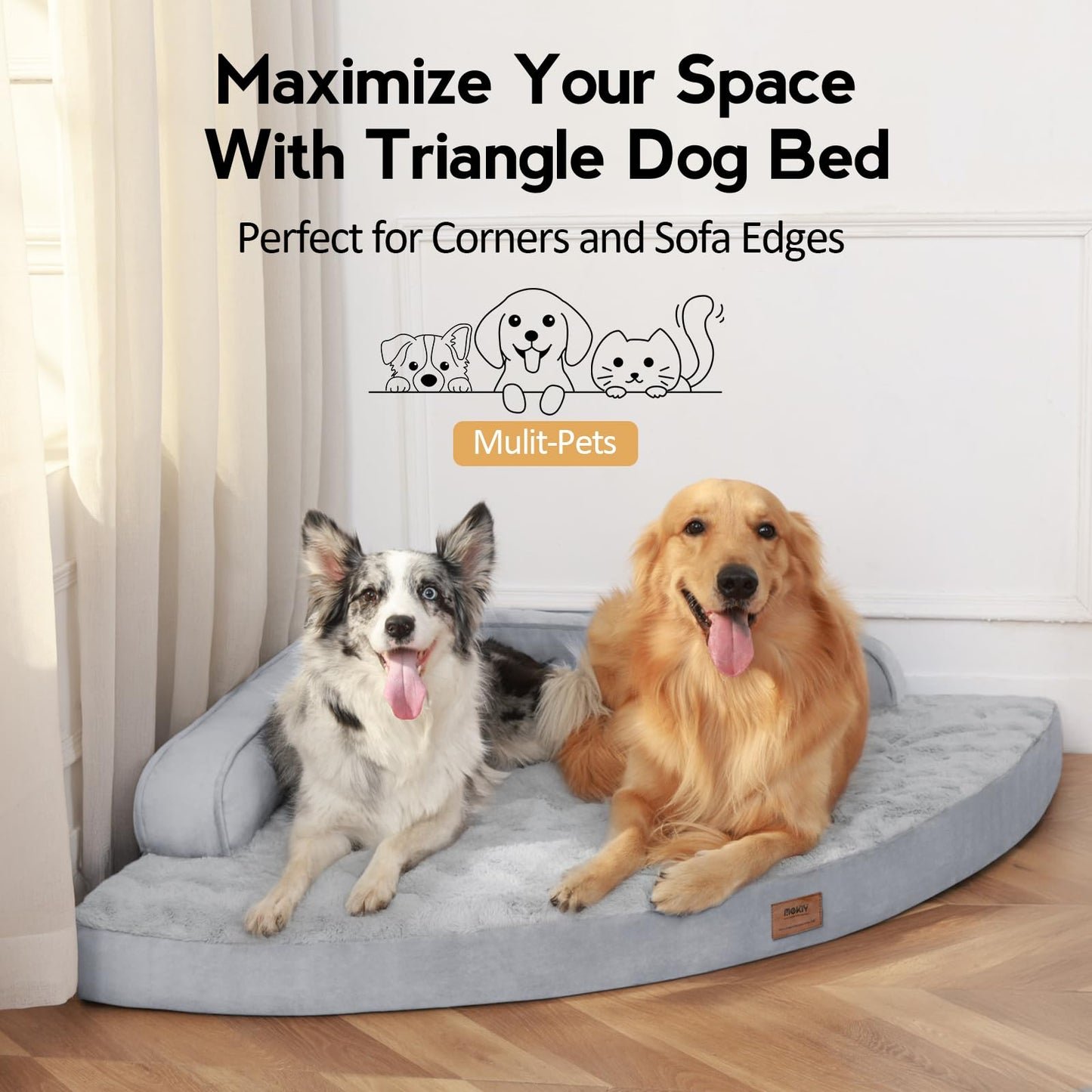 MEKIY Large Dog Bed - XL Orthopedic Egg-Crate Memory Foam Dog Beds with Removable Washable Cover, Waterproof Pet Beds with Non-Slip Bottom, Grey