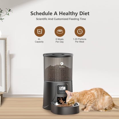 PETULTRA Automatic Cat Feeder: 4L Timed Cats Food Dispenser Programmable 1-6 Meal for Cat and Small Medium Dog- Auto Pet Feeder Easy to Set Up Dual Power Supply with Desiccant Bag| Detachable Washable
