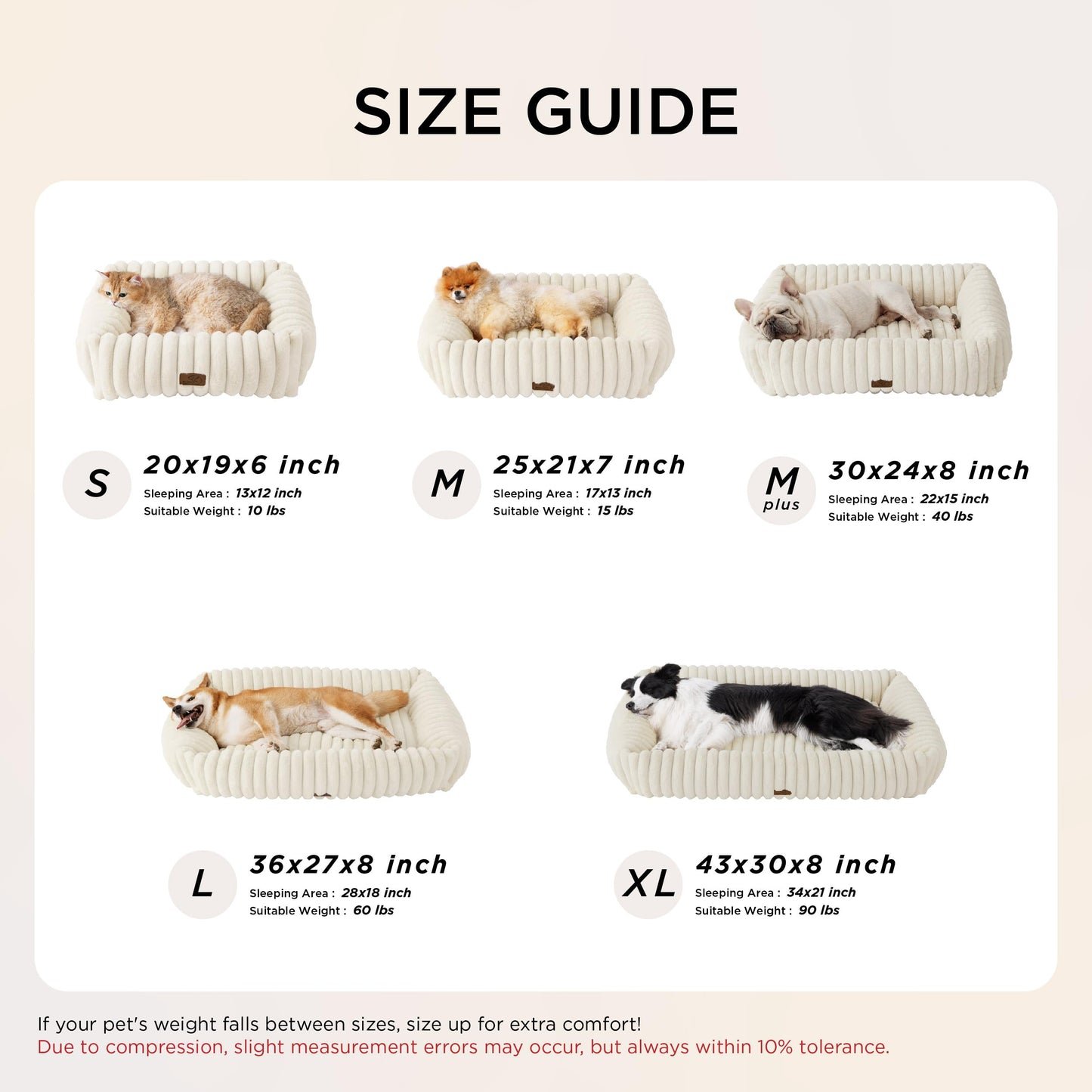 Bedsure ComfyFleece™ Cute Dog Bed for Small Medium Dogs - Washable Furry Puppy Beds, Rectangle Orthopedic Corduroy Fleece Pet Beds with Removable Zipper Cover, 25x21x7inches, Cream