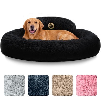 PetJett Calming Medium Dog Bed - 30'' Round Dog Beds - Washable Dog Bed - Anti-Slip Super Soft Fluffy Plush Donut Bed, Anti-Anxiety Premium Comfort Pet Bed, Fits Dogs up to 45 lbs - Beige