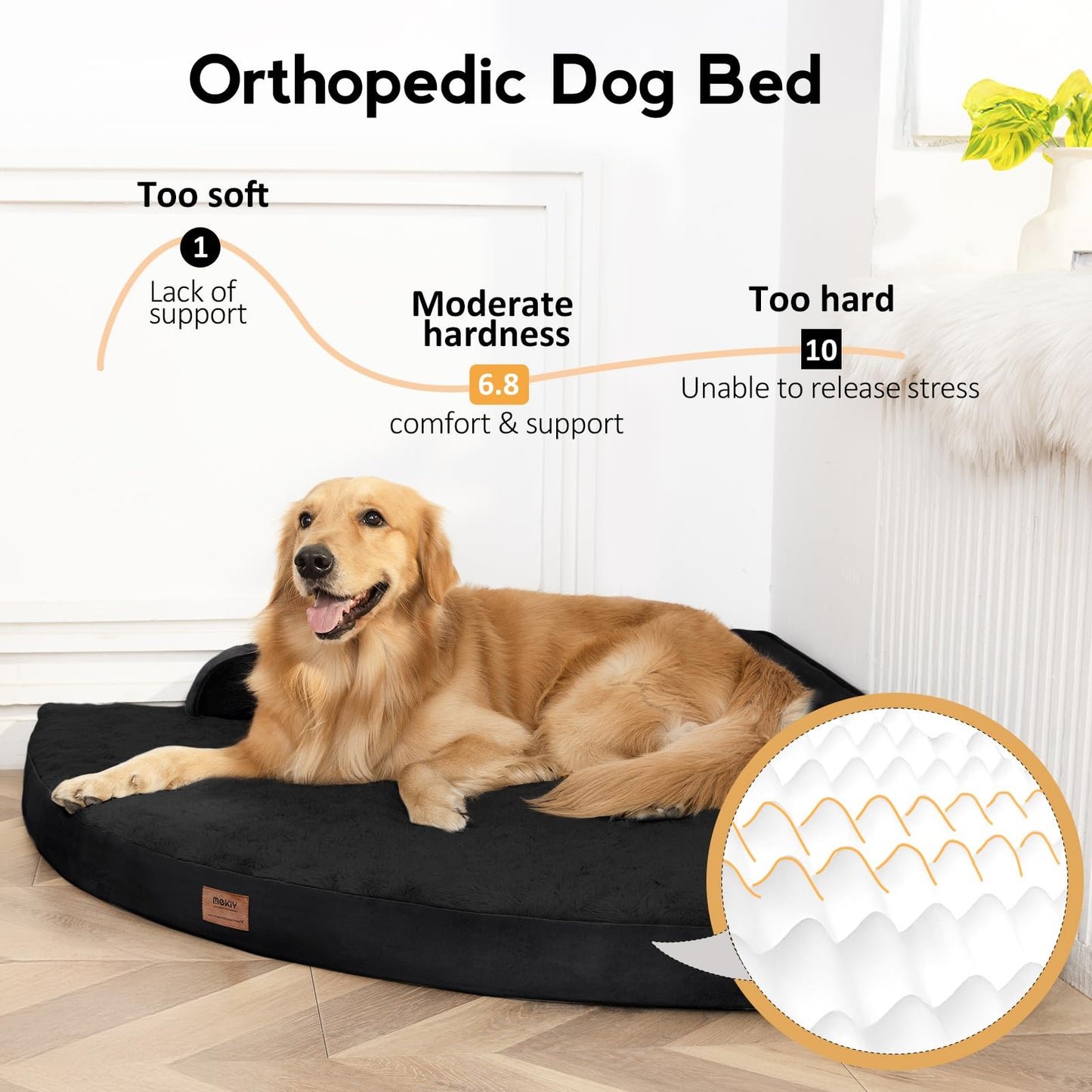 MEKIY Large Dog Bed - XL Orthopedic Egg-Crate Memory Foam Dog Beds with Removable Washable Cover, Waterproof Pet Beds with Non-Slip Bottom, Grey