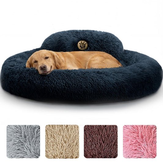 PetJett Calming Medium Dog Bed - 30'' Round Dog Beds - Washable Dog Bed - Anti-Slip Super Soft Fluffy Plush Donut Bed, Anti-Anxiety Premium Comfort Pet Bed, Fits Dogs up to 45 lbs - Beige
