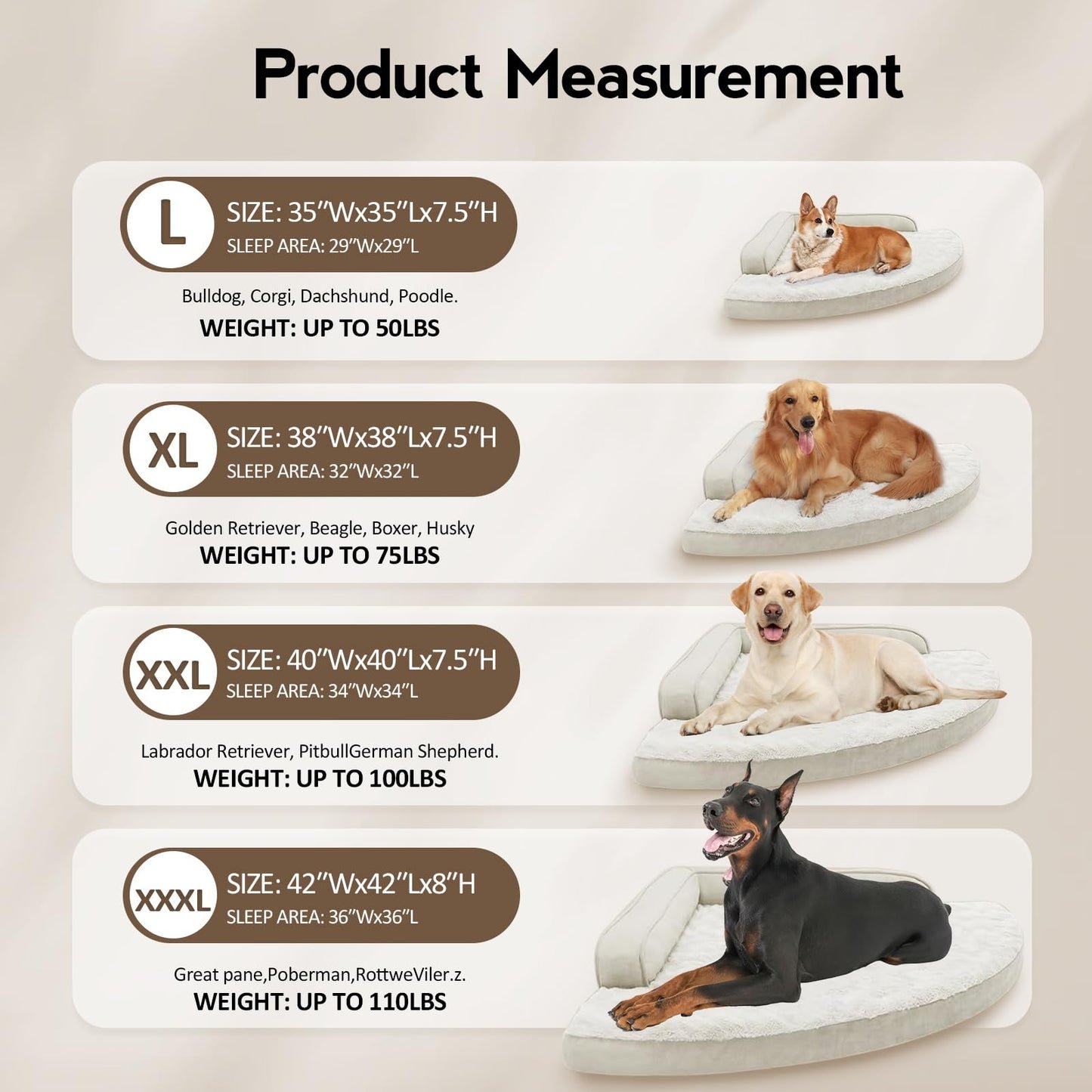 MEKIY Large Dog Bed - XL Orthopedic Egg-Crate Memory Foam Dog Beds with Removable Washable Cover, Waterproof Pet Beds with Non-Slip Bottom, Grey