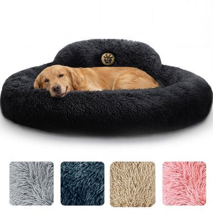 PetJett Calming Medium Dog Bed - 30'' Round Dog Beds - Washable Dog Bed - Anti-Slip Super Soft Fluffy Plush Donut Bed, Anti-Anxiety Premium Comfort Pet Bed, Fits Dogs up to 45 lbs - Beige