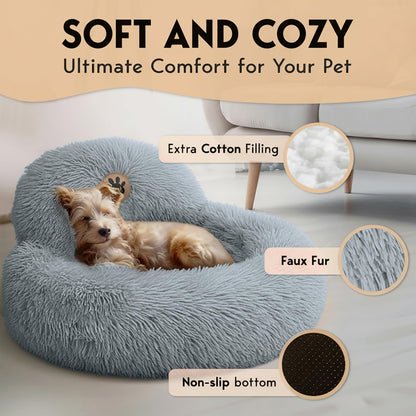 PetJett Calming Medium Dog Bed - 30'' Round Dog Beds - Washable Dog Bed - Anti-Slip Super Soft Fluffy Plush Donut Bed, Anti-Anxiety Premium Comfort Pet Bed, Fits Dogs up to 45 lbs - Beige