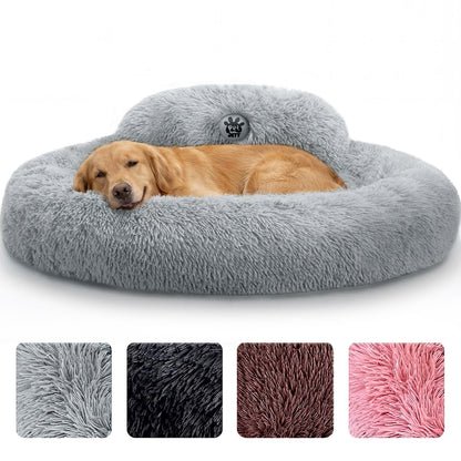 PetJett Calming Medium Dog Bed - 30'' Round Dog Beds - Washable Dog Bed - Anti-Slip Super Soft Fluffy Plush Donut Bed, Anti-Anxiety Premium Comfort Pet Bed, Fits Dogs up to 45 lbs - Beige