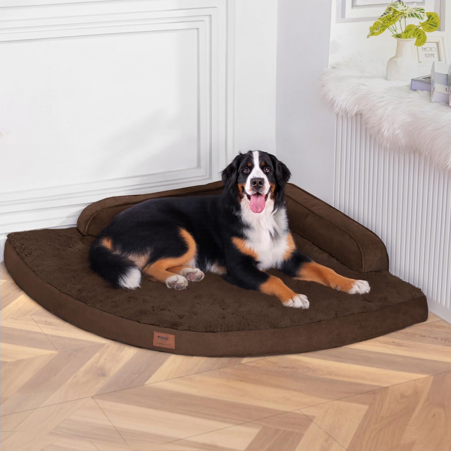 MEKIY Large Dog Bed - XL Orthopedic Egg-Crate Memory Foam Dog Beds with Removable Washable Cover, Waterproof Pet Beds with Non-Slip Bottom, Grey