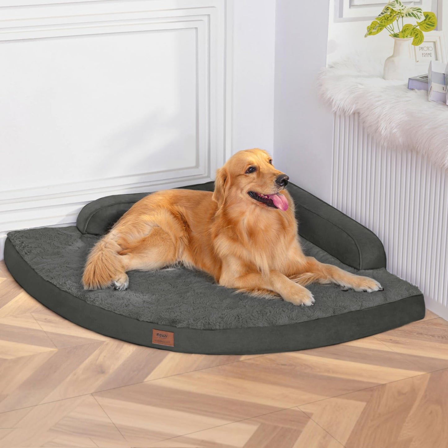 MEKIY Large Dog Bed - XL Orthopedic Egg-Crate Memory Foam Dog Beds with Removable Washable Cover, Waterproof Pet Beds with Non-Slip Bottom, Grey