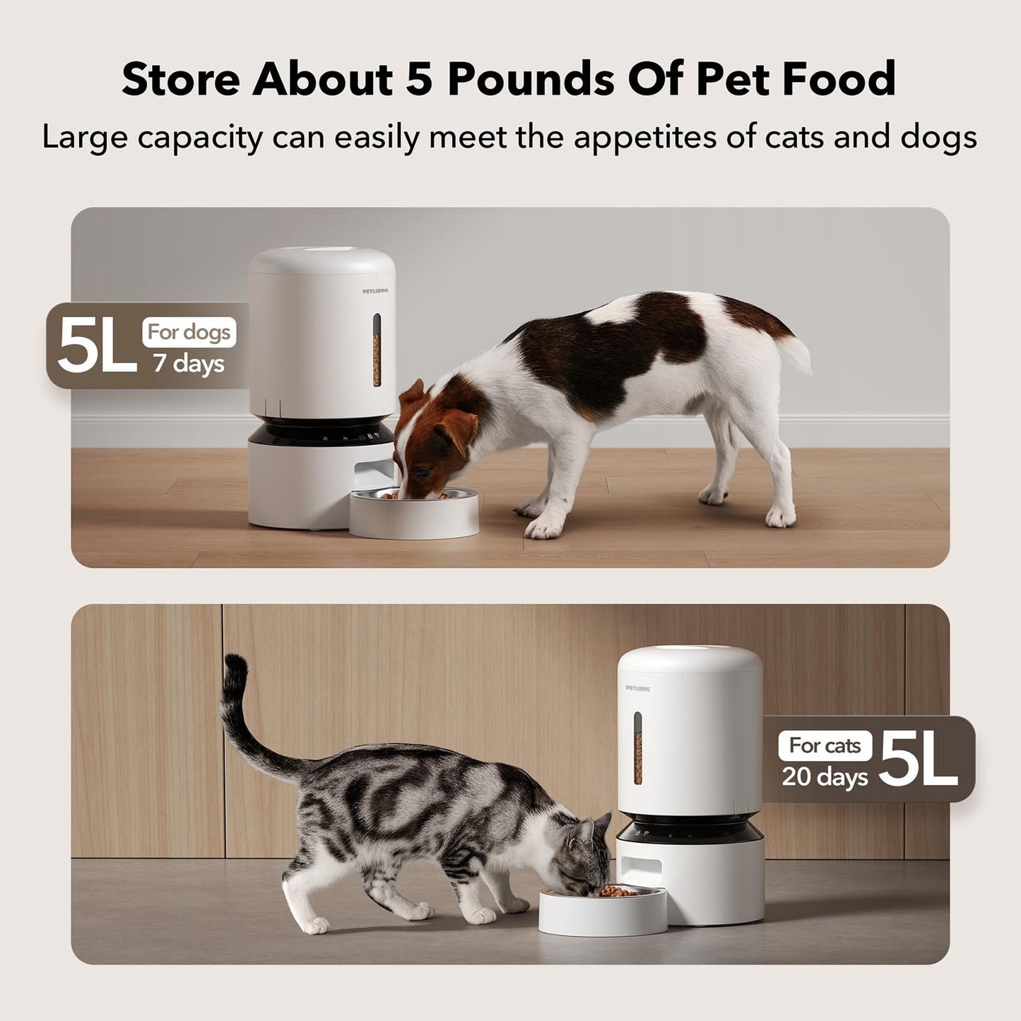 PETLIBRO Automatic Cat Feeder, 5G WiFi Automatic Dog Food Dispenser with Freshness Preservation, 5L Timed Pet Feeder with Low Food Sensor, Up to 10 Meals Per Day, Granary Black