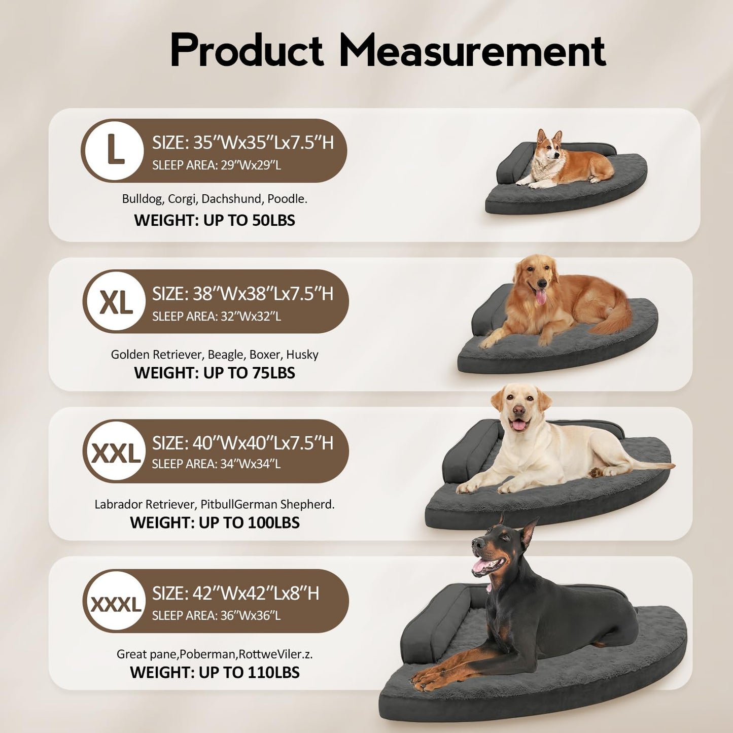 MEKIY Large Dog Bed - XL Orthopedic Egg-Crate Memory Foam Dog Beds with Removable Washable Cover, Waterproof Pet Beds with Non-Slip Bottom, Grey