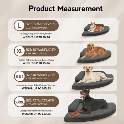 MEKIY Large Dog Bed - XL Orthopedic Egg-Crate Memory Foam Dog Beds with Removable Washable Cover, Waterproof Pet Beds with Non-Slip Bottom, Grey