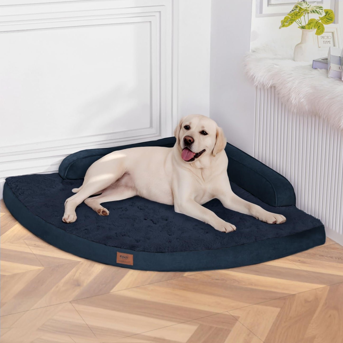 MEKIY Large Dog Bed - XL Orthopedic Egg-Crate Memory Foam Dog Beds with Removable Washable Cover, Waterproof Pet Beds with Non-Slip Bottom, Grey
