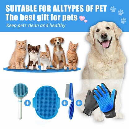 NVNAN Pet Hair Removal Glove for Dogs & Cats, 2-in-1 Deshedding Brush & Massage Mitt - Grooming Gloves for Shedding Control, Bathing and Washing, Safe for Short/Long Hair Pets 2-Pack (Blue)