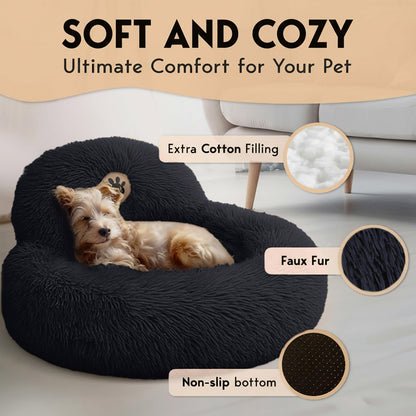 PetJett Calming Medium Dog Bed - 30'' Round Dog Beds - Washable Dog Bed - Anti-Slip Super Soft Fluffy Plush Donut Bed, Anti-Anxiety Premium Comfort Pet Bed, Fits Dogs up to 45 lbs - Beige
