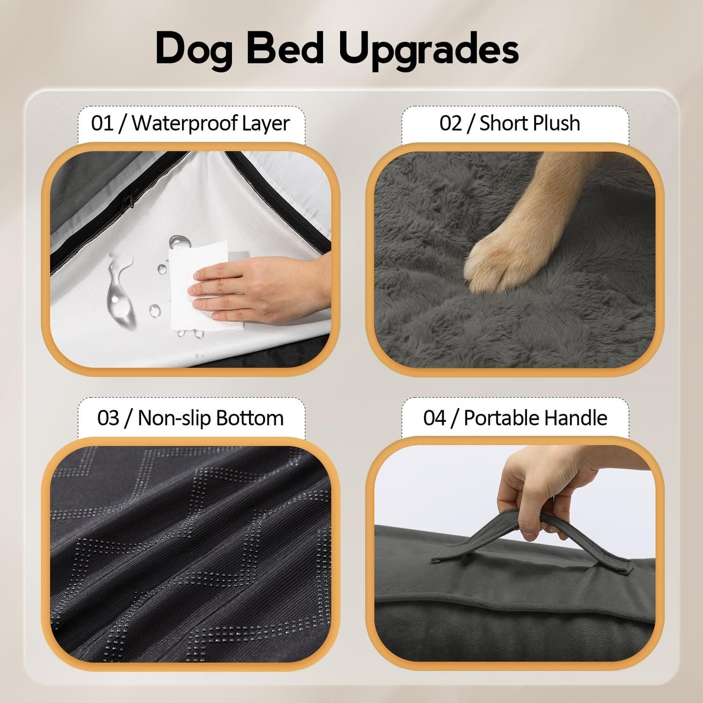 MEKIY Large Dog Bed - XL Orthopedic Egg-Crate Memory Foam Dog Beds with Removable Washable Cover, Waterproof Pet Beds with Non-Slip Bottom, Grey