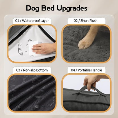 MEKIY Large Dog Bed - XL Orthopedic Egg-Crate Memory Foam Dog Beds with Removable Washable Cover, Waterproof Pet Beds with Non-Slip Bottom, Grey