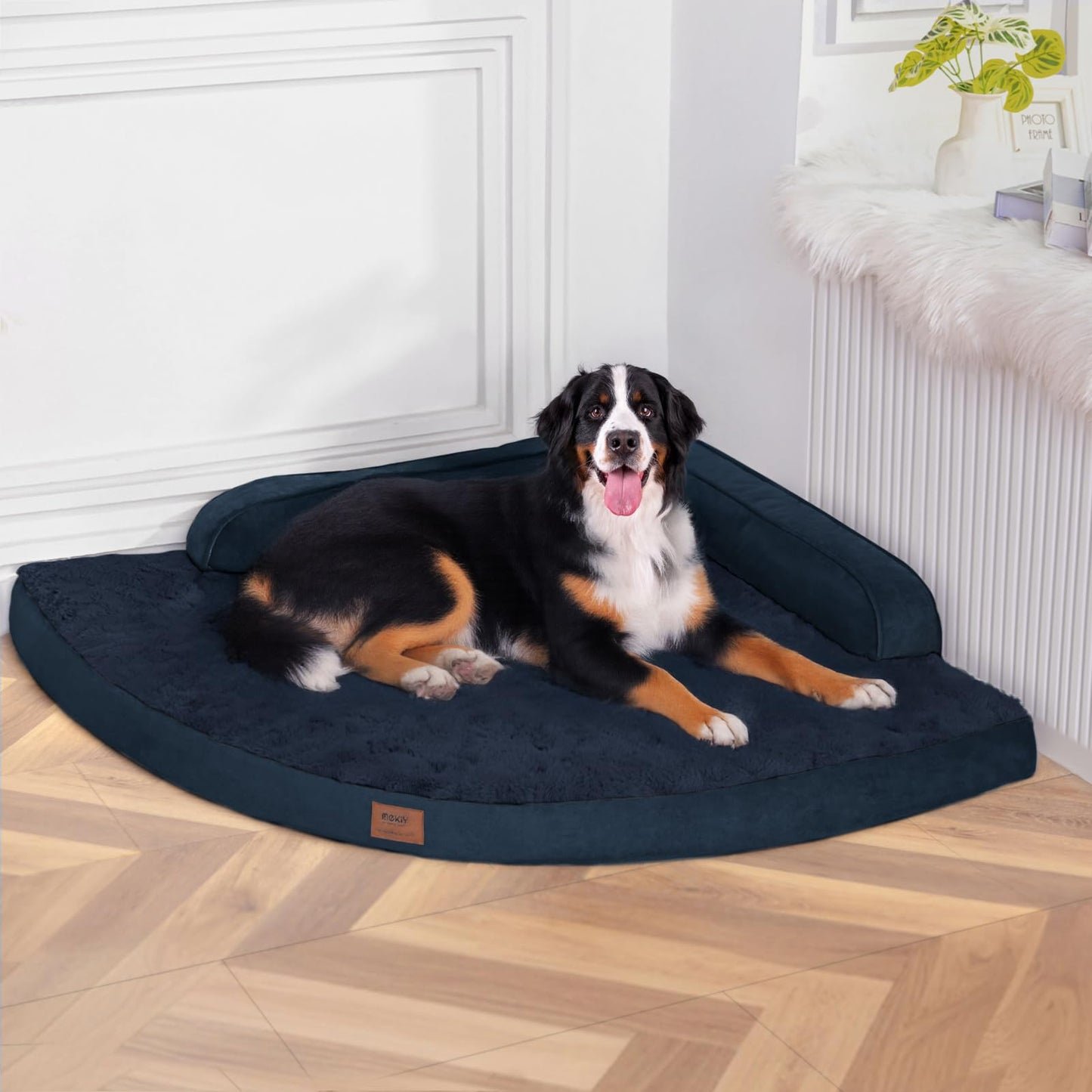 MEKIY Large Dog Bed - XL Orthopedic Egg-Crate Memory Foam Dog Beds with Removable Washable Cover, Waterproof Pet Beds with Non-Slip Bottom, Grey