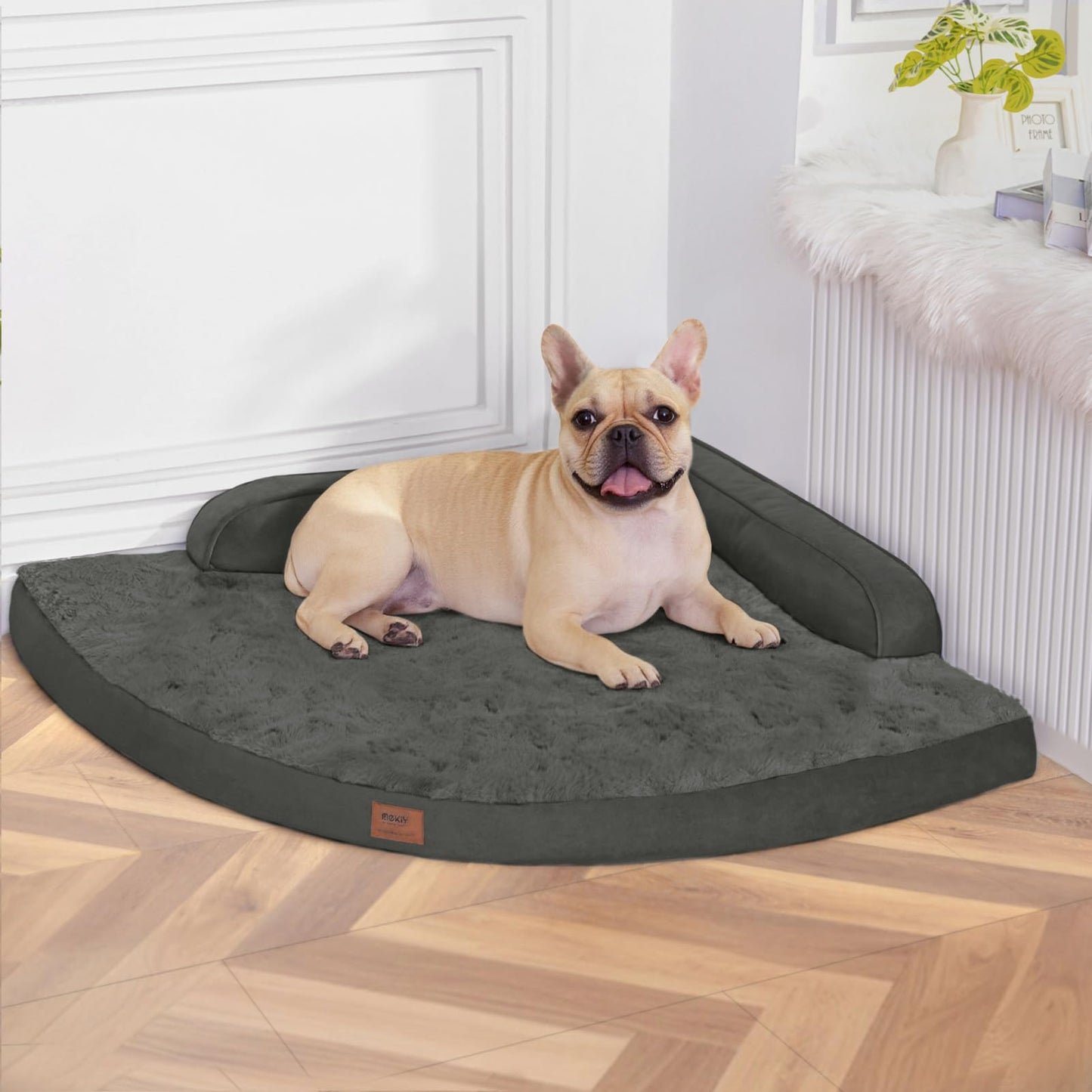 MEKIY Large Dog Bed - XL Orthopedic Egg-Crate Memory Foam Dog Beds with Removable Washable Cover, Waterproof Pet Beds with Non-Slip Bottom, Grey