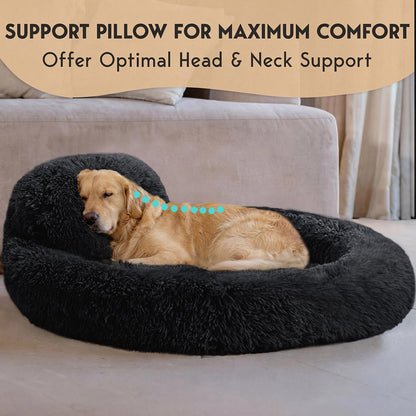 PetJett Calming Medium Dog Bed - 30'' Round Dog Beds - Washable Dog Bed - Anti-Slip Super Soft Fluffy Plush Donut Bed, Anti-Anxiety Premium Comfort Pet Bed, Fits Dogs up to 45 lbs - Beige