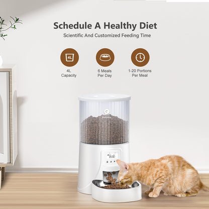 PETULTRA Automatic Cat Feeder: 4L Timed Cats Food Dispenser Programmable 1-6 Meal for Cat and Small Medium Dog- Auto Pet Feeder Easy to Set Up Dual Power Supply with Desiccant Bag| Detachable Washable