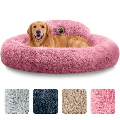 PetJett Calming Medium Dog Bed - 30'' Round Dog Beds - Washable Dog Bed - Anti-Slip Super Soft Fluffy Plush Donut Bed, Anti-Anxiety Premium Comfort Pet Bed, Fits Dogs up to 45 lbs - Beige
