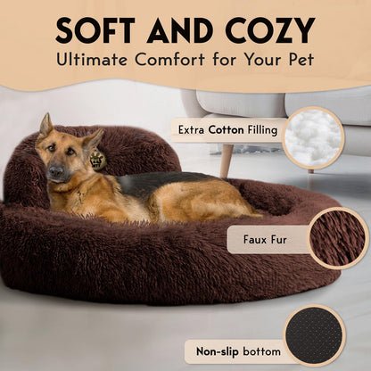 PetJett Calming Medium Dog Bed - 30'' Round Dog Beds - Washable Dog Bed - Anti-Slip Super Soft Fluffy Plush Donut Bed, Anti-Anxiety Premium Comfort Pet Bed, Fits Dogs up to 45 lbs - Beige