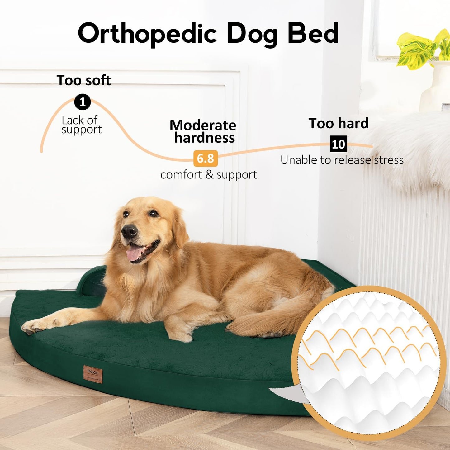 MEKIY Large Dog Bed - XL Orthopedic Egg-Crate Memory Foam Dog Beds with Removable Washable Cover, Waterproof Pet Beds with Non-Slip Bottom, Grey