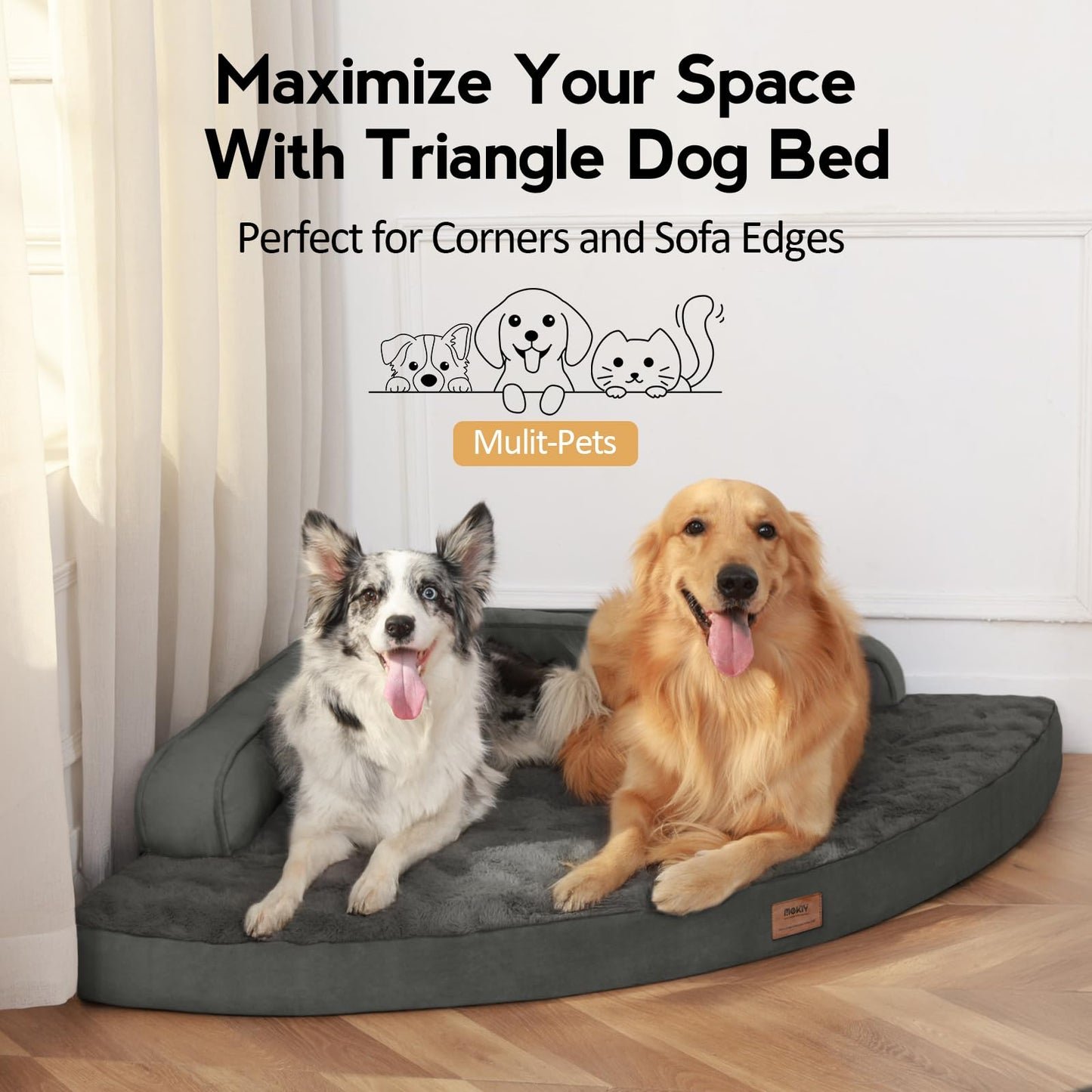MEKIY Large Dog Bed - XL Orthopedic Egg-Crate Memory Foam Dog Beds with Removable Washable Cover, Waterproof Pet Beds with Non-Slip Bottom, Grey