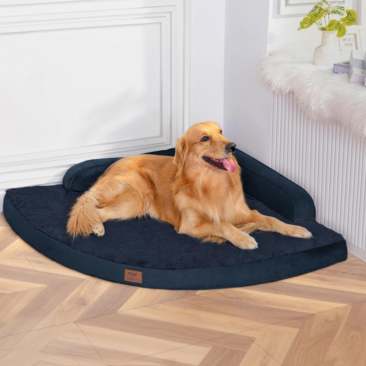 MEKIY Large Dog Bed - XL Orthopedic Egg-Crate Memory Foam Dog Beds with Removable Washable Cover, Waterproof Pet Beds with Non-Slip Bottom, Grey