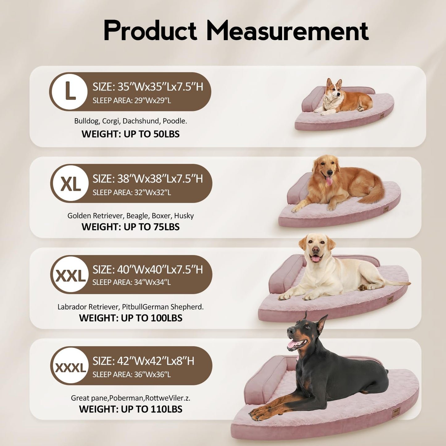 MEKIY Large Dog Bed - XL Orthopedic Egg-Crate Memory Foam Dog Beds with Removable Washable Cover, Waterproof Pet Beds with Non-Slip Bottom, Grey