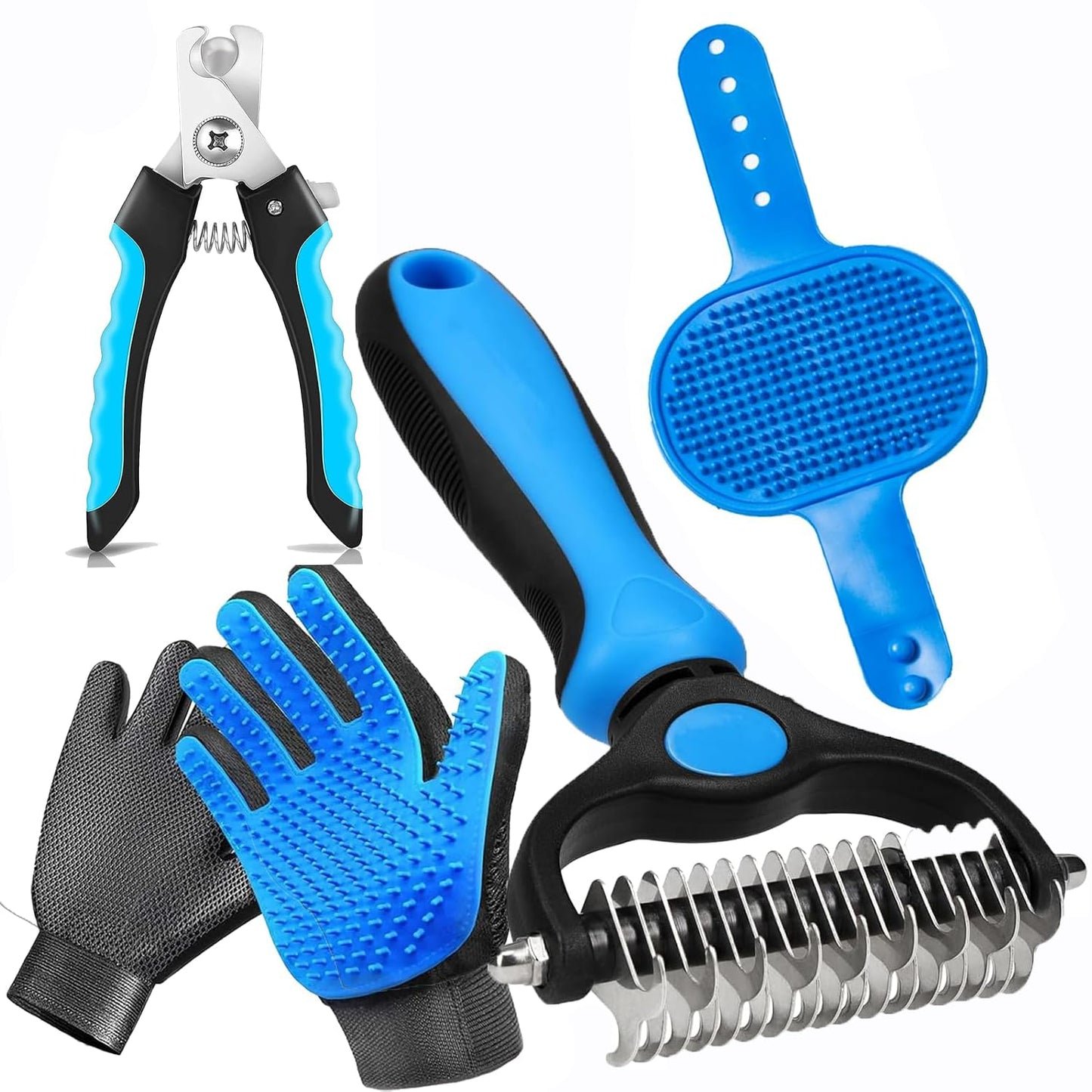 NVNAN Pet Hair Removal Glove for Dogs & Cats, 2-in-1 Deshedding Brush & Massage Mitt - Grooming Gloves for Shedding Control, Bathing and Washing, Safe for Short/Long Hair Pets 2-Pack (Blue)