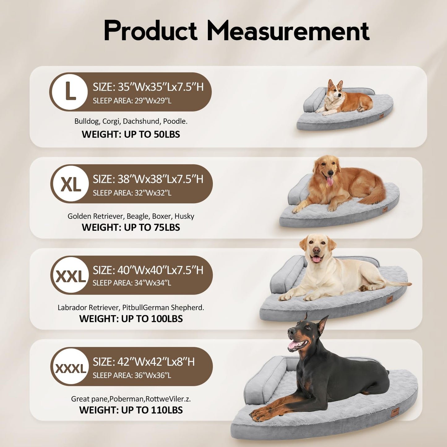 MEKIY Large Dog Bed - XL Orthopedic Egg-Crate Memory Foam Dog Beds with Removable Washable Cover, Waterproof Pet Beds with Non-Slip Bottom, Grey