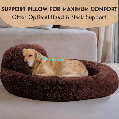 PetJett Calming Medium Dog Bed - 30'' Round Dog Beds - Washable Dog Bed - Anti-Slip Super Soft Fluffy Plush Donut Bed, Anti-Anxiety Premium Comfort Pet Bed, Fits Dogs up to 45 lbs - Beige