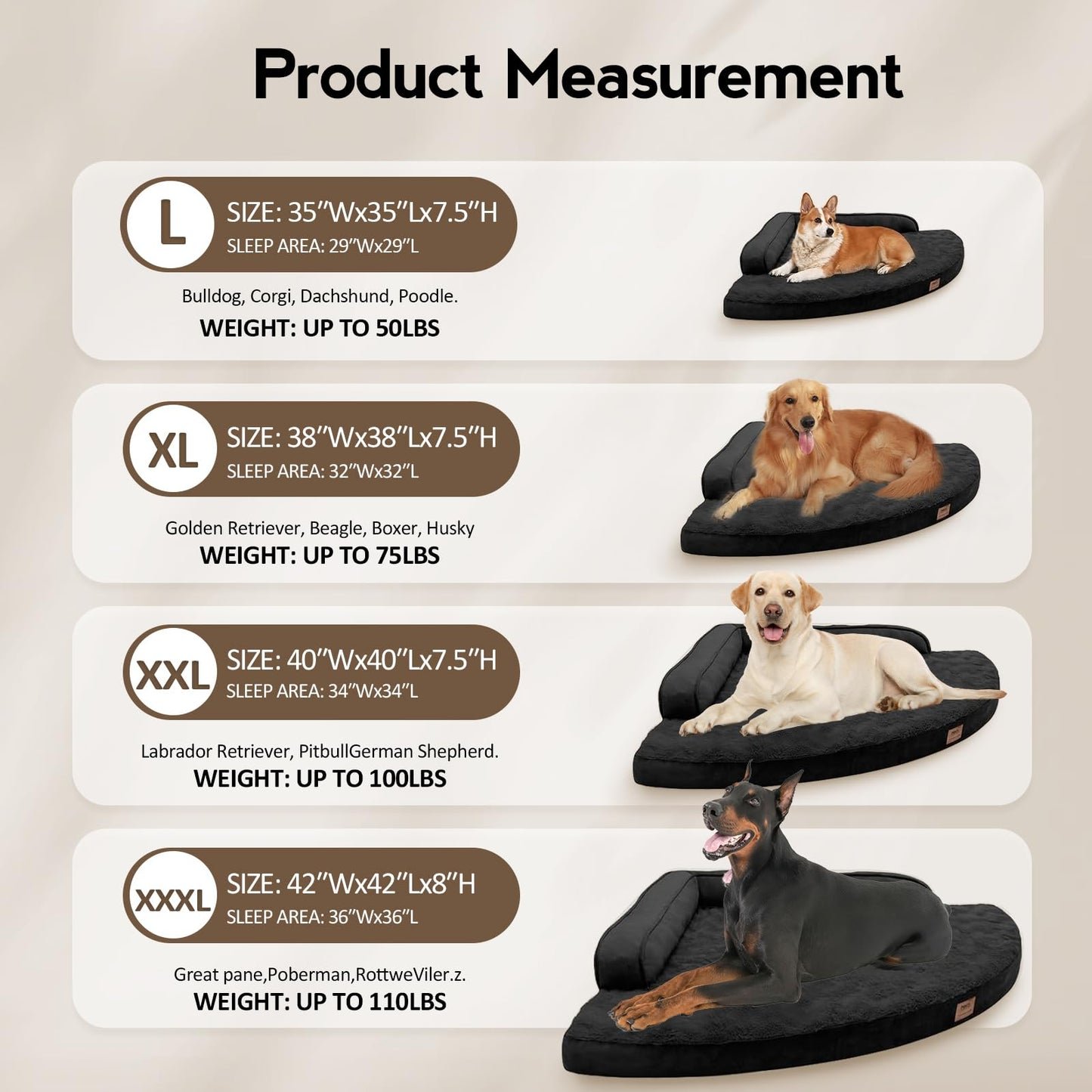 MEKIY Large Dog Bed - XL Orthopedic Egg-Crate Memory Foam Dog Beds with Removable Washable Cover, Waterproof Pet Beds with Non-Slip Bottom, Grey
