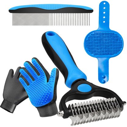 NVNAN Pet Hair Removal Glove for Dogs & Cats, 2-in-1 Deshedding Brush & Massage Mitt - Grooming Gloves for Shedding Control, Bathing and Washing, Safe for Short/Long Hair Pets 2-Pack (Blue)