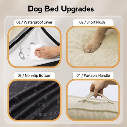 MEKIY Large Dog Bed - XL Orthopedic Egg-Crate Memory Foam Dog Beds with Removable Washable Cover, Waterproof Pet Beds with Non-Slip Bottom, Grey