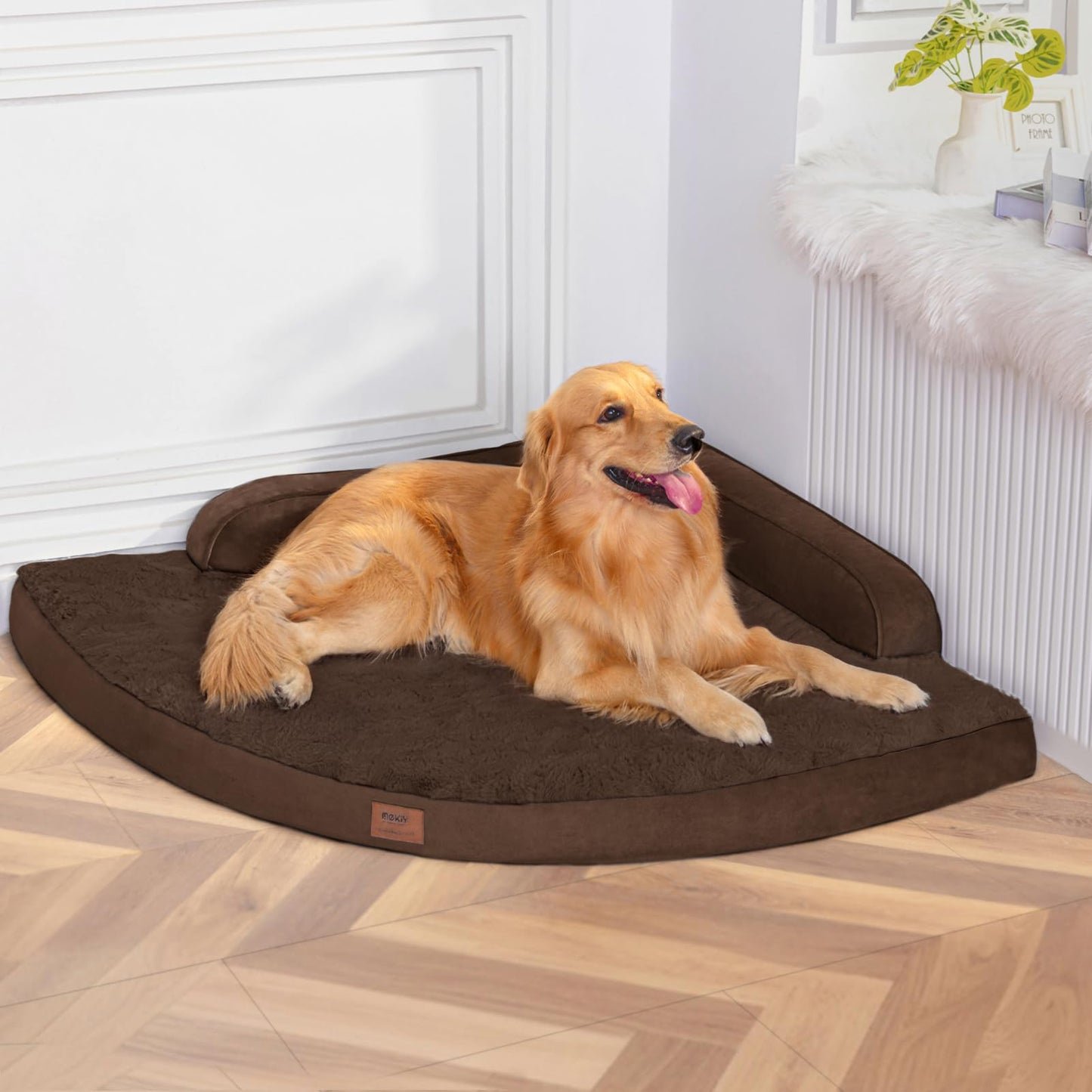 MEKIY Large Dog Bed - XL Orthopedic Egg-Crate Memory Foam Dog Beds with Removable Washable Cover, Waterproof Pet Beds with Non-Slip Bottom, Grey