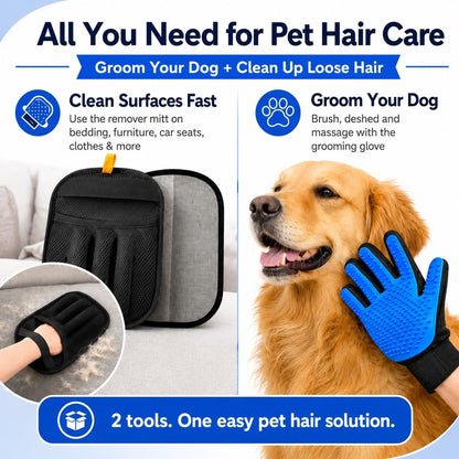 NVNAN Pet Hair Removal Glove for Dogs & Cats, 2-in-1 Deshedding Brush & Massage Mitt - Grooming Gloves for Shedding Control, Bathing and Washing, Safe for Short/Long Hair Pets 2-Pack (Blue)