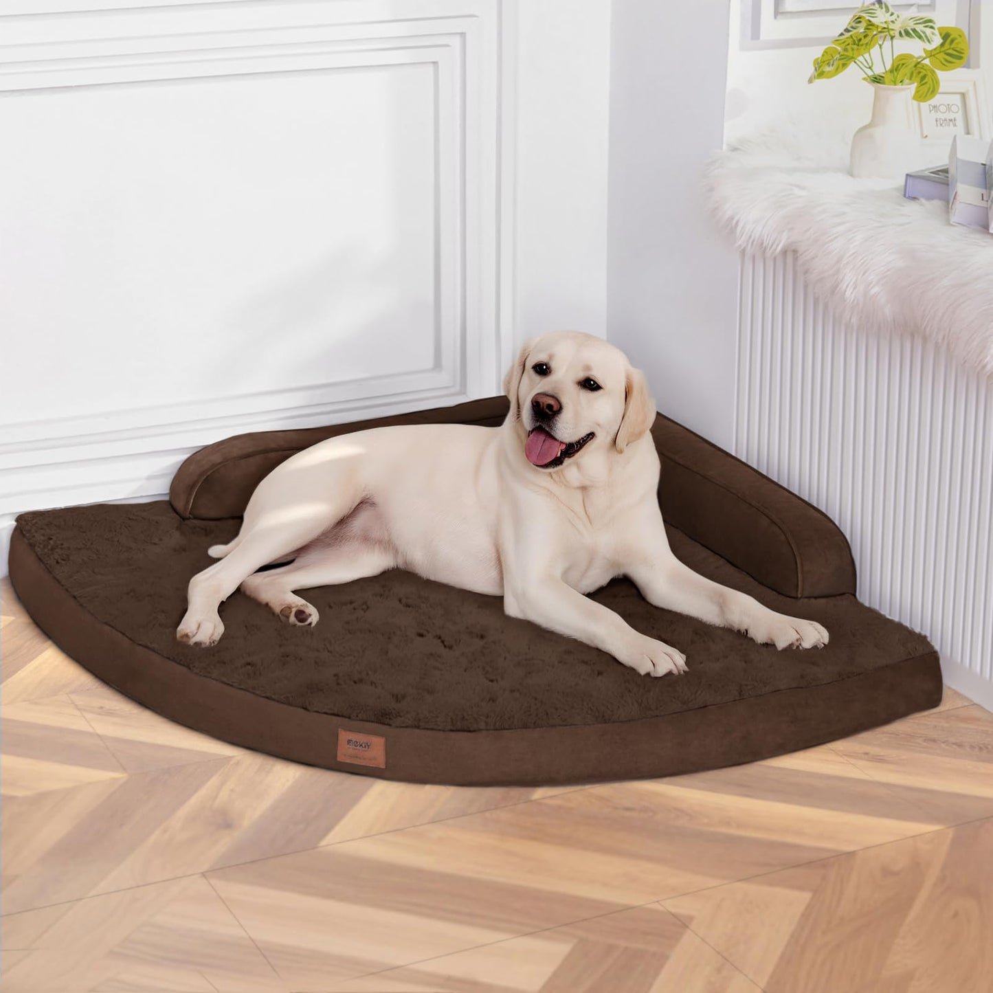 MEKIY Large Dog Bed - XL Orthopedic Egg-Crate Memory Foam Dog Beds with Removable Washable Cover, Waterproof Pet Beds with Non-Slip Bottom, Grey