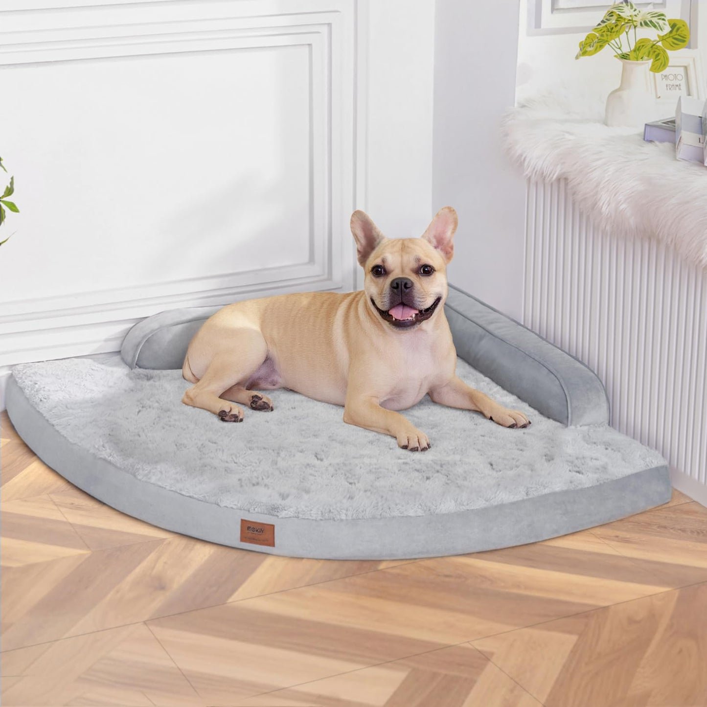 MEKIY Large Dog Bed - XL Orthopedic Egg-Crate Memory Foam Dog Beds with Removable Washable Cover, Waterproof Pet Beds with Non-Slip Bottom, Grey