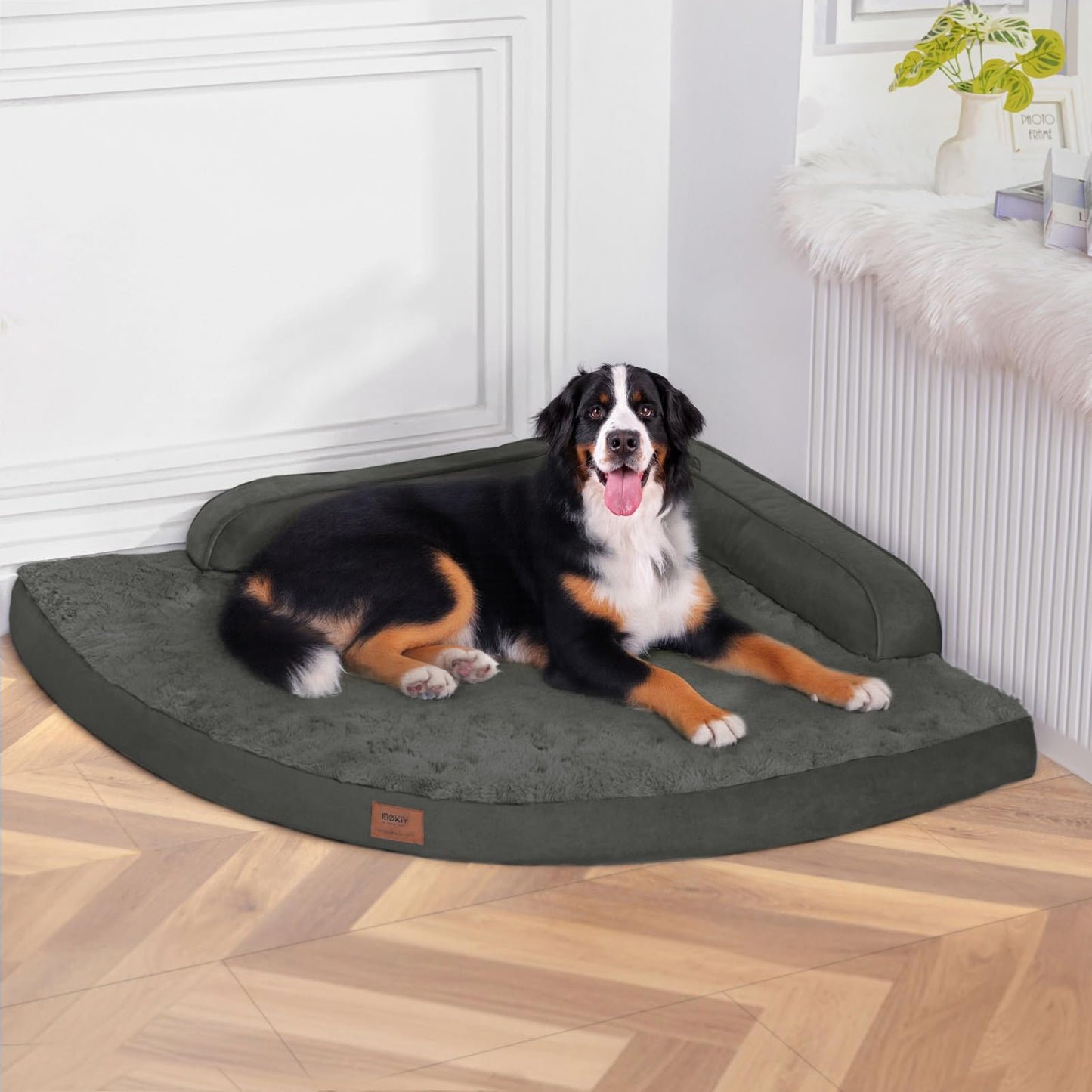 MEKIY Large Dog Bed - XL Orthopedic Egg-Crate Memory Foam Dog Beds with Removable Washable Cover, Waterproof Pet Beds with Non-Slip Bottom, Grey