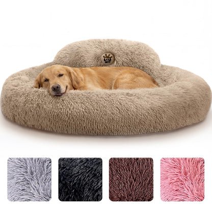 PetJett Calming Medium Dog Bed - 30'' Round Dog Beds - Washable Dog Bed - Anti-Slip Super Soft Fluffy Plush Donut Bed, Anti-Anxiety Premium Comfort Pet Bed, Fits Dogs up to 45 lbs - Beige